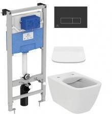 Комплект Унитаз подвесной Ideal Standard I Life B T461401 безободковый, euro white + Крышка T500301 с микролифтом + Инсталляция Prosys Frame 120 M R020467 + Кнопка Oleas R0121A6 черная