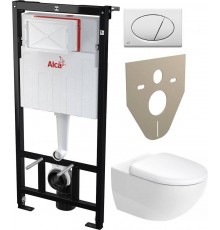 Комплект  Унитаз подвесной Duravit Architec 45720900A1 + Шумоизоляционная панель для инсталляции AlcaPlast M91 + Кнопка смыва AlcaPlast ALCA M70 белая
