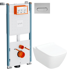 Комплект Унитаз подвесной Geberit Smyle Square 500.685.01.1 + Инсталляция VitrA V-Fix Core 732-5800-01PV + Кнопка Root Round 740-2280 хром