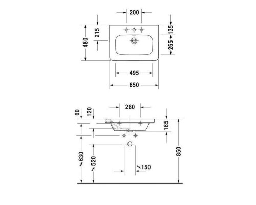 Duravit DuraStyle Раковина 65х48 см, 3 отв., с переливом, цвет: белый. 2320650030