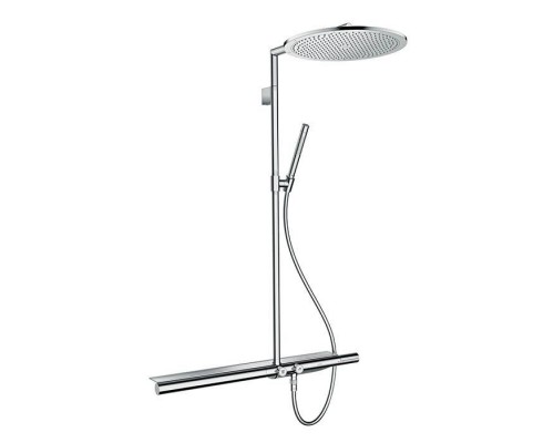 Axor ShowerSolutions Душевая стойка с термостатом, верхним душем Oslash;350мм, 1jet, шлангом, ручным душем и полочкой, цвет: хром. 27984000 Axor ShowerSolutions Душевая стойка с термостатом, верхним душем Oslash;350мм, 1jet, шлангом, ручным душем и полочкой, цвет: хром. 27984000