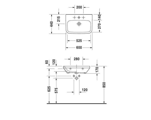 Duravit DuraStyle Раковина 60х44 см, без отв., медицинская, без перелива, цвет: белый. 2324600070