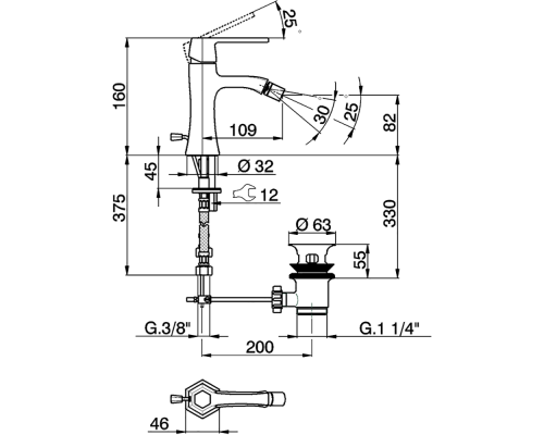CISAL Cherie Смеситель однорычажный для биде на 1 отверстие с донным клапаном, цвет: золото/черный матовый. CH0005547C