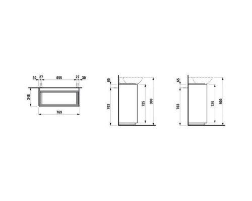 Laufen INO Тумба под раковину 77x35x78см, напольная, 2 ящика, ручки из анодированного алюминия, цвет: интенсивный серый. 8.1330.1.000.104.1,  4.0300.2.110.266.1