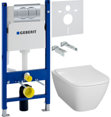 Комплект Унитаз подвесной Geberit Smyle Square 500.683.01.1 с крышкой-сиденьем с микролифтом + Инсталляция Duofix Delta 458.149.21.1 с кнопкой смыва, хром + Шумоизоляция 156.050.00.1