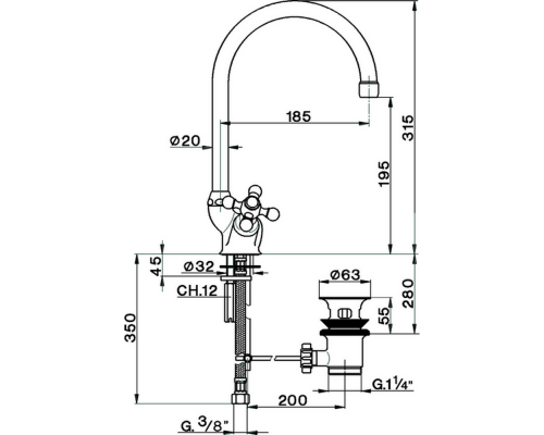 CISAL Arcana Ceramic Смеситель для кухни на 1 отверстие с донным клапаном, цвет: золото. AC00052024