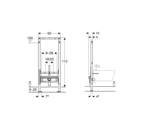 Geberit Duofix Инсталляция для биде, 112 см, универсальная: 50x10см. 111.520.00.2