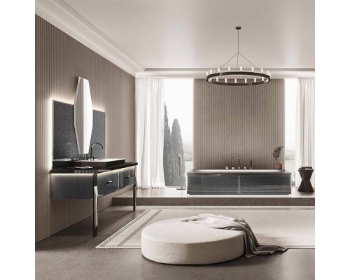 VITAGE milldue edition HILTON 05 Комплект мебели 158х58см напольный, раковина, зеркало, с подсветкой, отделка: стекло twill smoke, фурнитура: черный хром. _9264.CR96.*3 САЛОН,  _5812.CR96.93+5800.CR96.93 2 шт. САЛОН,  _5818.144.93 САЛОН,  _5819 САЛОН,  _5