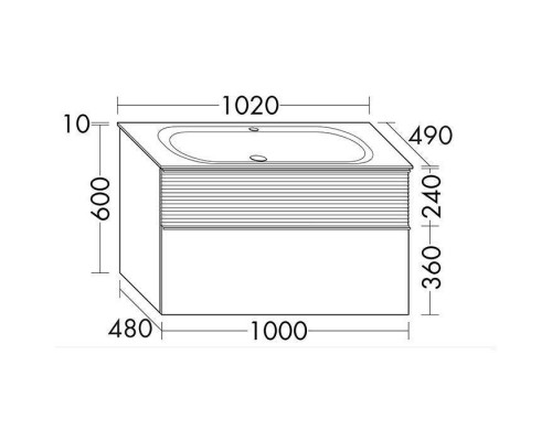 Burgbad Fiumo Комплект подвесной мебели 102х49х61см, с раковиной на 1 отв., ручки черные матовые, цвет: Eiche Dekor Cashmere / Eisblau Softmatt. SFXN102F3957FOT45G0200C0001*1