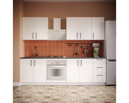 Кухонный гарнитур Domaci Болонья 260 см, фасад белый, ручка черная, столешница луна KUH-1008792