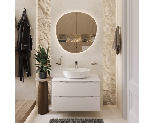 Мебель для ванной комнаты BOND Cube 80 подвесная, белая матовая, с раковиной Oval S01-500