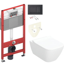 Комплект Унитаз подвесной Geberit Smyle Square 500.685.01.1 + Инсталляция TECE Now 9400414 4 в 1 с кнопкой смыва