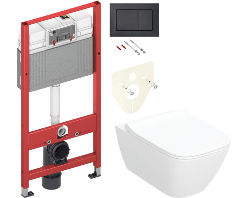 Комплект Унитаз подвесной Geberit Smyle Square 500.685.01.1 + Инсталляция TECE Now 9400414 4 в 1 с кнопкой смыва