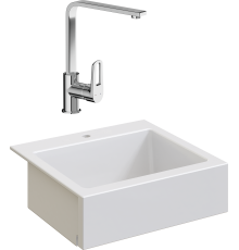 Комплект Мойка кухонная Domaci Сиена 50166-101 с 1 отверстием, белый глянец + Смеситель STWORKI HDA3338XH