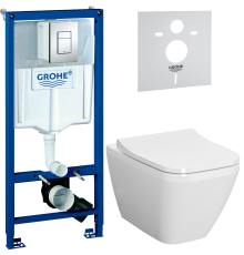 Комплект Унитаз подвесной VitrA Integra Square 7082B003-0075 + Крышка Integra Square 191-003-009 с микролифтом + Инсталляция Grohe Rapid SL 38772001 3 в 1 с кнопкой смыва + Шумоизоляция 37131000