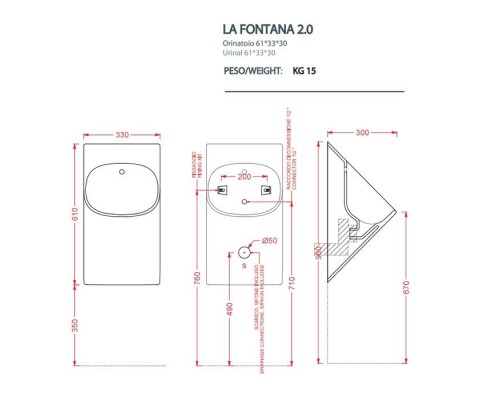 Artceram La Fontana 2.0 Писуар подвесной 33х31хh62см, с сифоном и креплением, saniglaze, цвет: белый. LFO002 01 34 Artceram La Fontana 2.0 Писуар подвесной 33х31хh62см, с сифоном и креплением, saniglaze, цвет: белый. LFO002 01 34