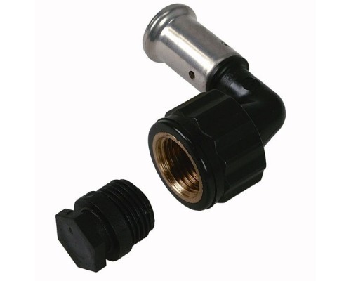 Угольник-пресс 90° Henco ВР 16x1/2  c черной заглушкой BP04 1/2 . 6PK-1604BP