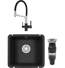 Комплект Мойка кухонная Granula 3601, черный + Смеситель GR-0083 GR-0083 черный с гибким изливом + Измельчитель Bone Crusher BC 910-SL-Slim Line