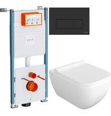 Комплект Унитаз подвесной VitrA Shift 7742B003-0075 белый глянцевый + Крышка DIWO Шифт 0405 с микролифтом + Инсталляция V-Fix Core 732-5800-01PV + Кнопка Root Square 740-2311 черная матовая