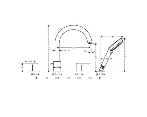 Hansgrohe Vernis Shap Смеситель на край ванны, на 4 отв, цвет: матовый черный . 71459670 Hansgrohe Vernis Shap Смеситель на край ванны, на 4 отв, цвет: матовый черный . 71459670