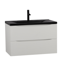 Тумба с раковиной BelBagno Marino 80, подвесная, bianco lucido, черная раковина