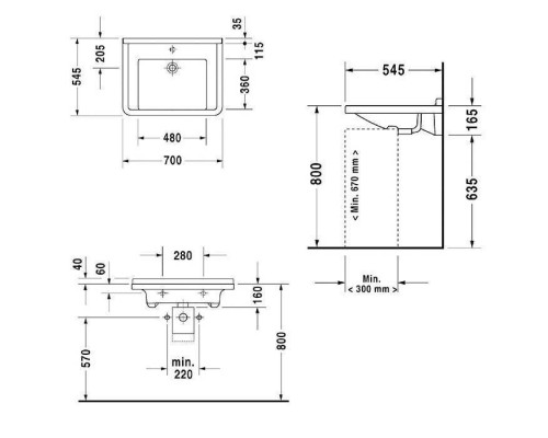 Duravit  Starck III Раковина 70x54.5 см, без отв., цвет: белый. 0312700000