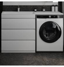 Тумба с раковиной Style Line Даллас 140 L люкс, белая + Смеситель для раковины Kludi Zenta SL 482920565 хром