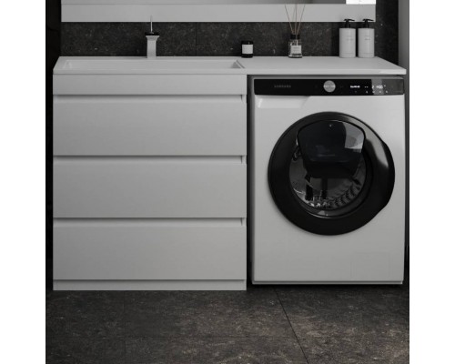 Тумба с раковиной Style Line Даллас 140 L люкс, белая + Смеситель для раковины Kludi Zenta SL 482920565 хром