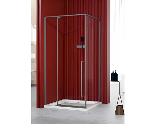 Душевой уголок, душевое ограждение Esbano Art ESA-108PS-GM 100х80 см с распашной дверью, прямоугольный, профиль оружейная сталь (Gun Metal), стекло прозрачное 6 мм, без поддона