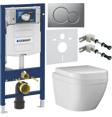 Комплект Унитаз подвесной Grohe Euro Ceramic 3920600H компактный + Крышка 39331001 + Инсталляция Geberit Duofix UP 320 111.300.00.5 + Кнопка Sigma 01 115.770.JQ.5 лакированная, матовый хром + Крепления 111.815.00.1 к стене + Шумоизоляция 156.050.00.1