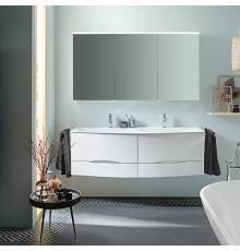 BURGBAD Sinea 2.0  Комплект подвесной мебели  151 см, база с 4 ящиками, двойная раковина из минерального литья цвет: белый с зеркальным шкафом с подсветкой, цвет: белый глянцевый. SFFQ151 F2800 G0167 C0001*1