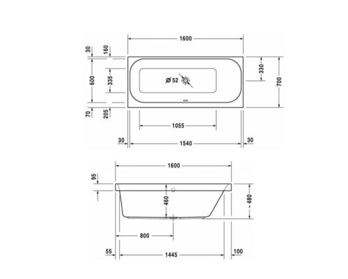 Duravit Happy D.2 Ванна акриловая  160х70x48см, прямоугольная .встраиваемая  версия , с наклоном для  спины справа, цвет: белый. 790100000000000,  7912210000001000,  700309000000000