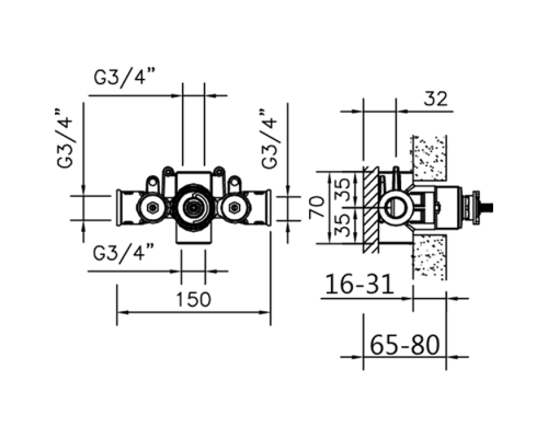 CISAL Встраиваемая часть термостатического смесителя 3/4 без запорного вентиля, ZA00722004. ZA00722004