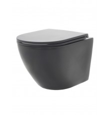 AQM2002MB Унитаз подвесной с сиденьем SoftClose, технология смыва Rimless, скрыт. крепеж. Черный мат AQM2002MB