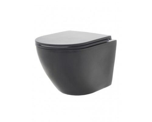 AQM2002MB Унитаз подвесной с сиденьем SoftClose, технология смыва Rimless, скрыт. крепеж. Черный мат AQM2002MB
