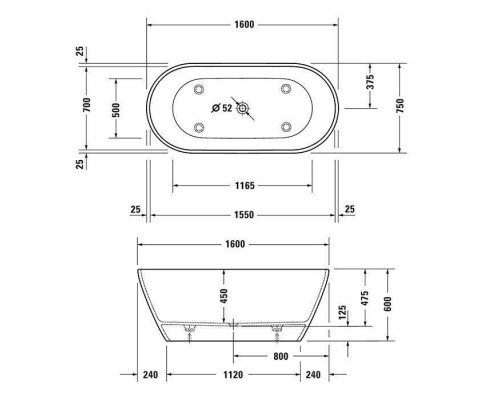Duravit D-Neo Ванна отдельностоящая 160х75хh60cм., со спец сливом (без перелива), цвет: белый. 700486000000000