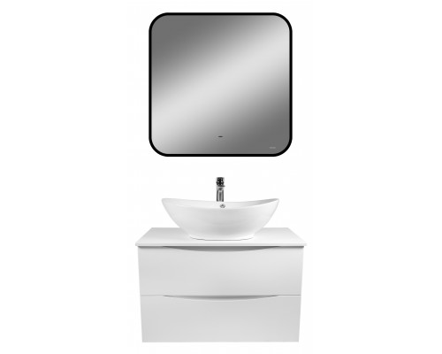 Мебель для ванной комнаты BOND Cube 80 подвесная, белая матовая, с раковиной Oval S55-590