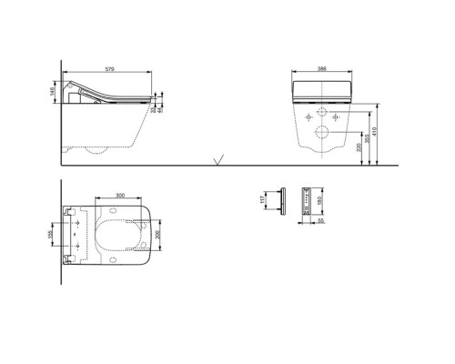 TOTO Washlet SW Комплект: унитаз подвесной, сиденье с управлением, модуль для установки, клавиша, цвет: белый. SHXCK94 (нов. арт.SP10695UN),  CW522ERY,  WH182EAT,  MB175M#SS,  TCF804C2G