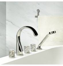 THG Hirondelles Platinum Stamped Смеситель на борт ванны, 5 отв., с ручным душем, цвет: Polished nickel. A4K-B01-1132SG