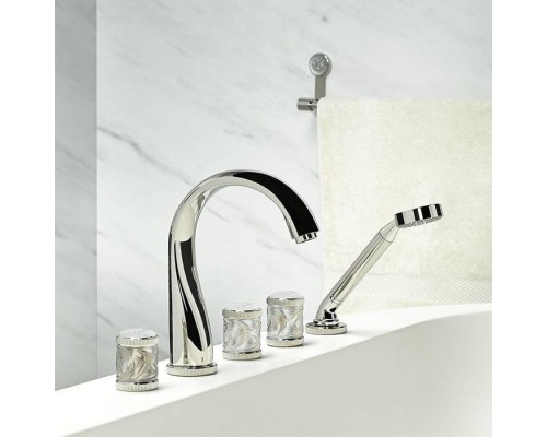 THG Hirondelles Platinum Stamped Смеситель на борт ванны, 5 отв., с ручным душем, цвет: Polished nickel. A4K-B01-1132SG THG Hirondelles Platinum Stamped Смеситель на борт ванны, 5 отв., с ручным душем, цвет: Polished nickel. A4K-B01-1132SG