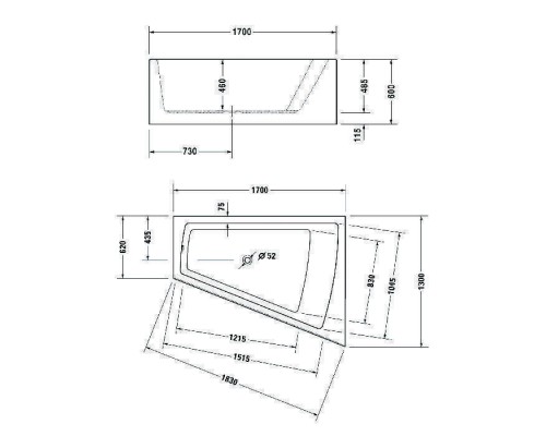 Duravit Paiova Ванна 170x130см., пристенная, угловая, правосторонняя, акриловая, цвет: белый. 700267000000000