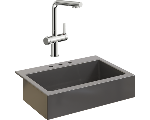Комплект Мойка кухонная Domaci Сиена 50186-112 с 3 отверстиями, антрацит + Смеситель STWORKI 23020-648/1BG-IG11