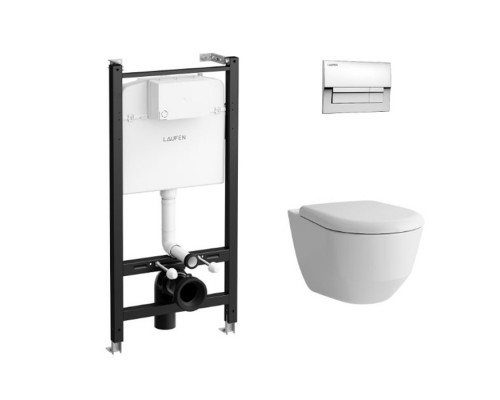 Laufen Pro Унитаз подвесной, безободковый смыв Rimless, с инсталляционной системой, сиденье с крышкой SC, панель смыва цвет: хром. Z.RU93.0.771.5