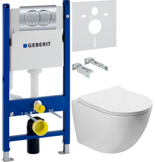 Комплект Унитаз подвесной Vincea Globo VT1-14S белый + Шумоизоляция Geberit + Инсталляция Duofix Delta 458.149.21.1 с кнопкой смыва, хром