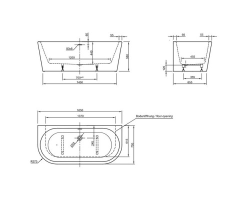 Knief Wall XS Ванна акриловая пристенная 165x75x58см, щелевой перелив SLOT, цвет: белый. 0100-255(06S)