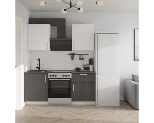 Кухонный гарнитур Domaci Болонья 180 см, фасад графит, белый, ручка хром, столешница луна KUH-709597