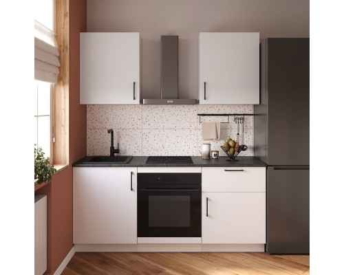 Кухонный гарнитур Domaci Болонья 180 см, фасад белый, ручка черная, столешница луна KUH-767481