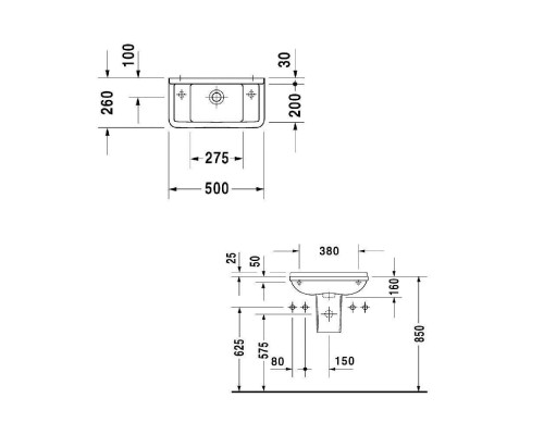Duravit Starck 3 Раковина 50x26 см, 1 отв., Sx, с переливом, цвет: белый. 0751500009,  0865180000