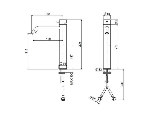 QuadroDesign Source Смеситель для раковины, на 1 отв., высокий, цвет: brushed stainless steel. 1202AS
