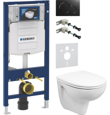 Комплект Унитаз подвесной Wanfald Lauta 47302100005 белый + Шумоизоляция Geberit 156.050.00.1 + Инсталляция Duofix UP 320 111.300.00.5 + Кнопка Sigma 01 115.770.DW.5 черная + Крепления 111.815.00.1 к стене